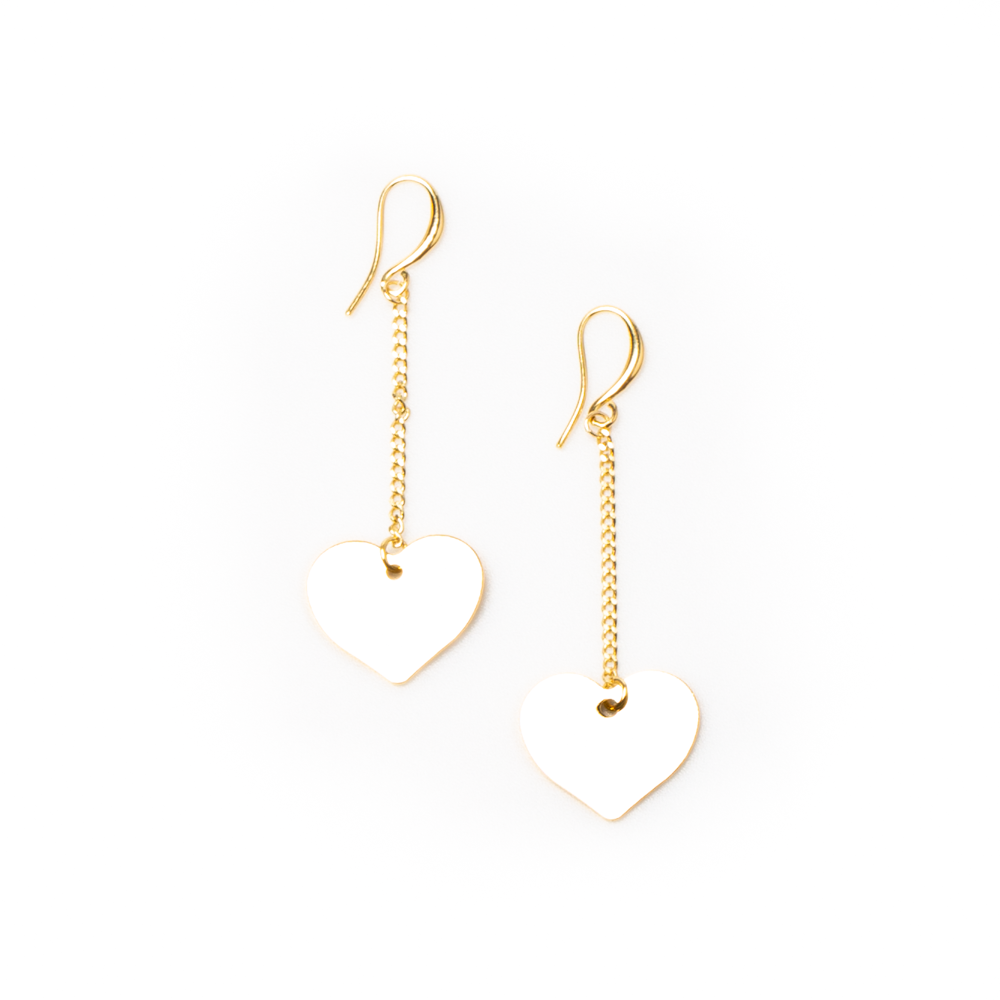 Drop Chain Heart Earrings Gold Plate - Elegant Statement Jewelry - Shopthatapp.ca