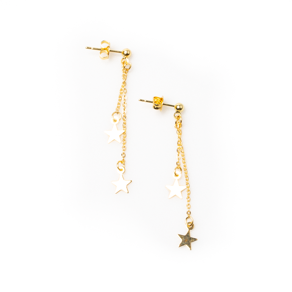 Double Drop Star Earrings in Gold Plate - Elegant Chain Design - Shopthatapp.ca