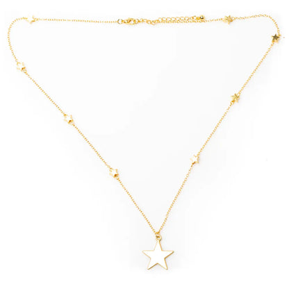 Gold plated star on star chain necklace for women, elegant fashion jewelry by Suzie Blue Canada, with detailed star pendant.