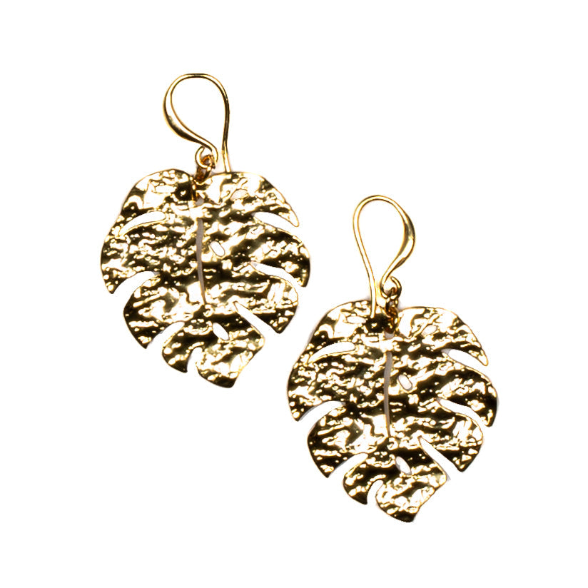 Hammered Leaf Gold Earrings - Elegant Gold Plate Design - Shopthatapp.ca