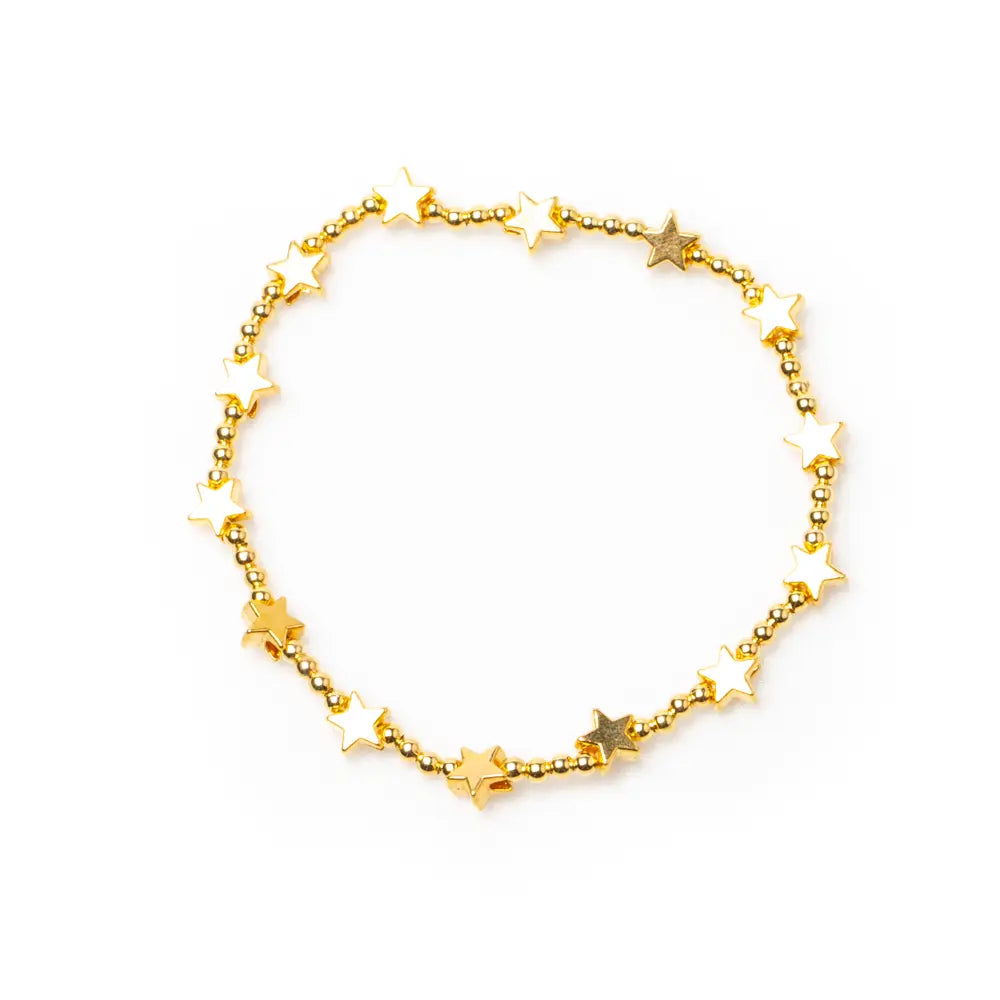 Gold plated star bracelet with elasticated design, featuring a sleek, shiny finish, perfect for everyday wear.