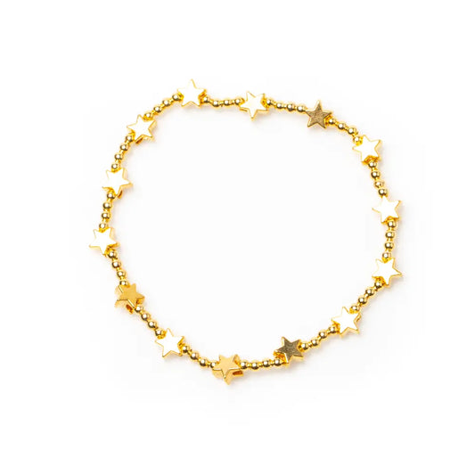 Gold plated star bracelet with elasticated design, featuring a sleek, shiny finish, perfect for everyday wear.