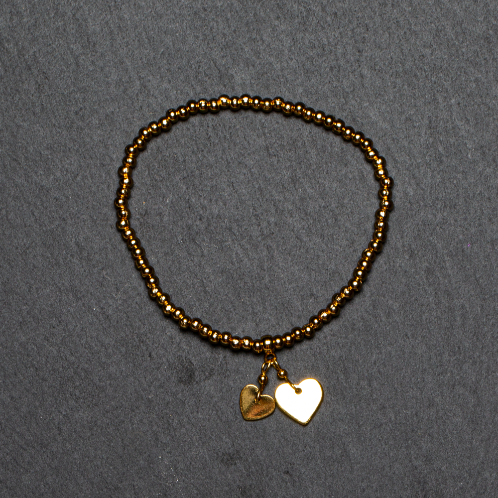Elasticated Gold Heart Charm Bracelet in Gold Plate - Shopthatapp.ca