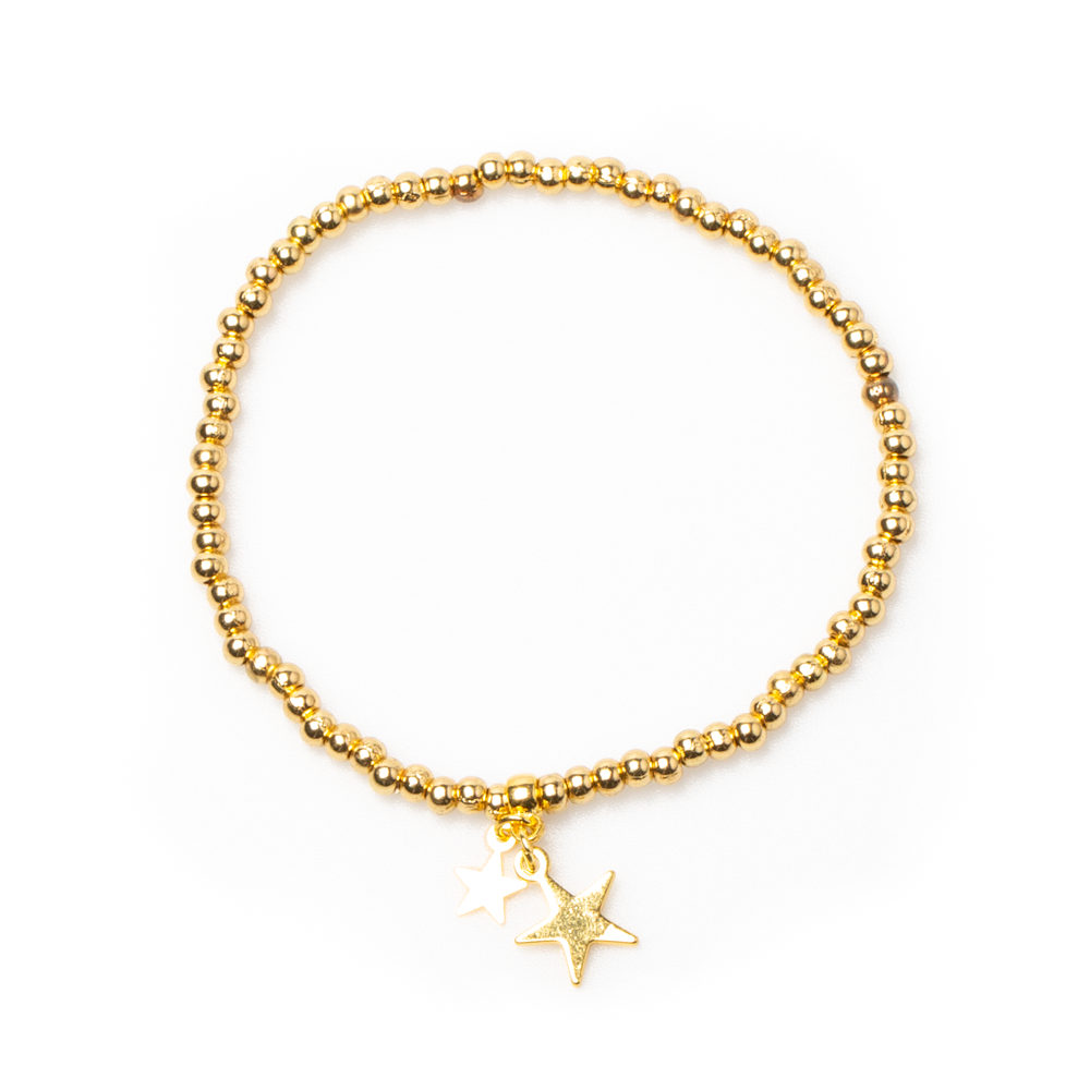 Elasticated Gold Star Charm Bracelet in Gold Plate - Shopthatapp.ca