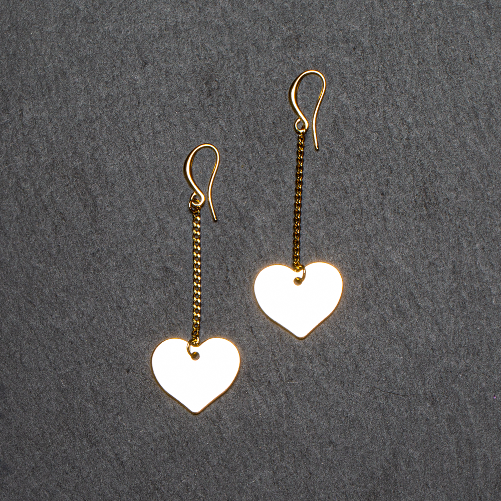 Drop Chain Heart Earrings Gold Plate - Elegant Statement Jewelry - Shopthatapp.ca