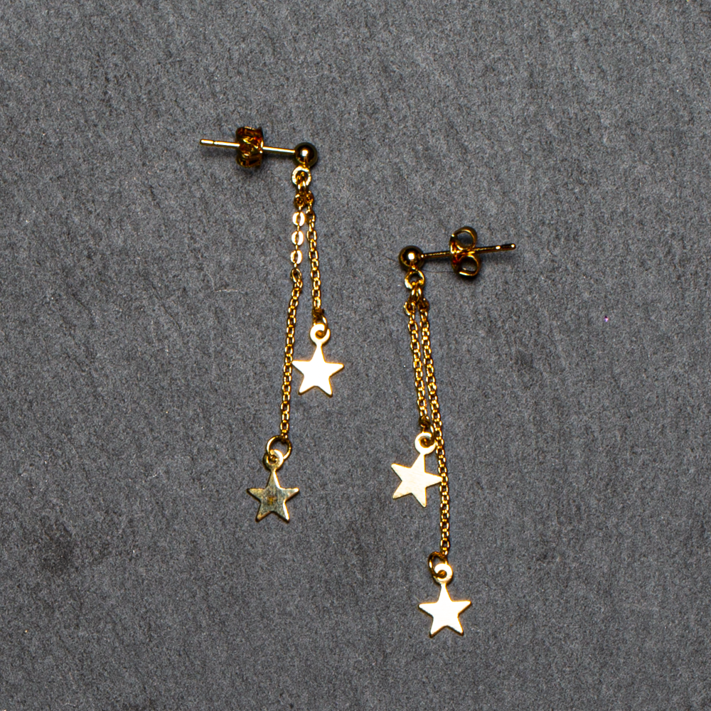 Double Drop Star Earrings in Gold Plate - Elegant Chain Design - Shopthatapp.ca