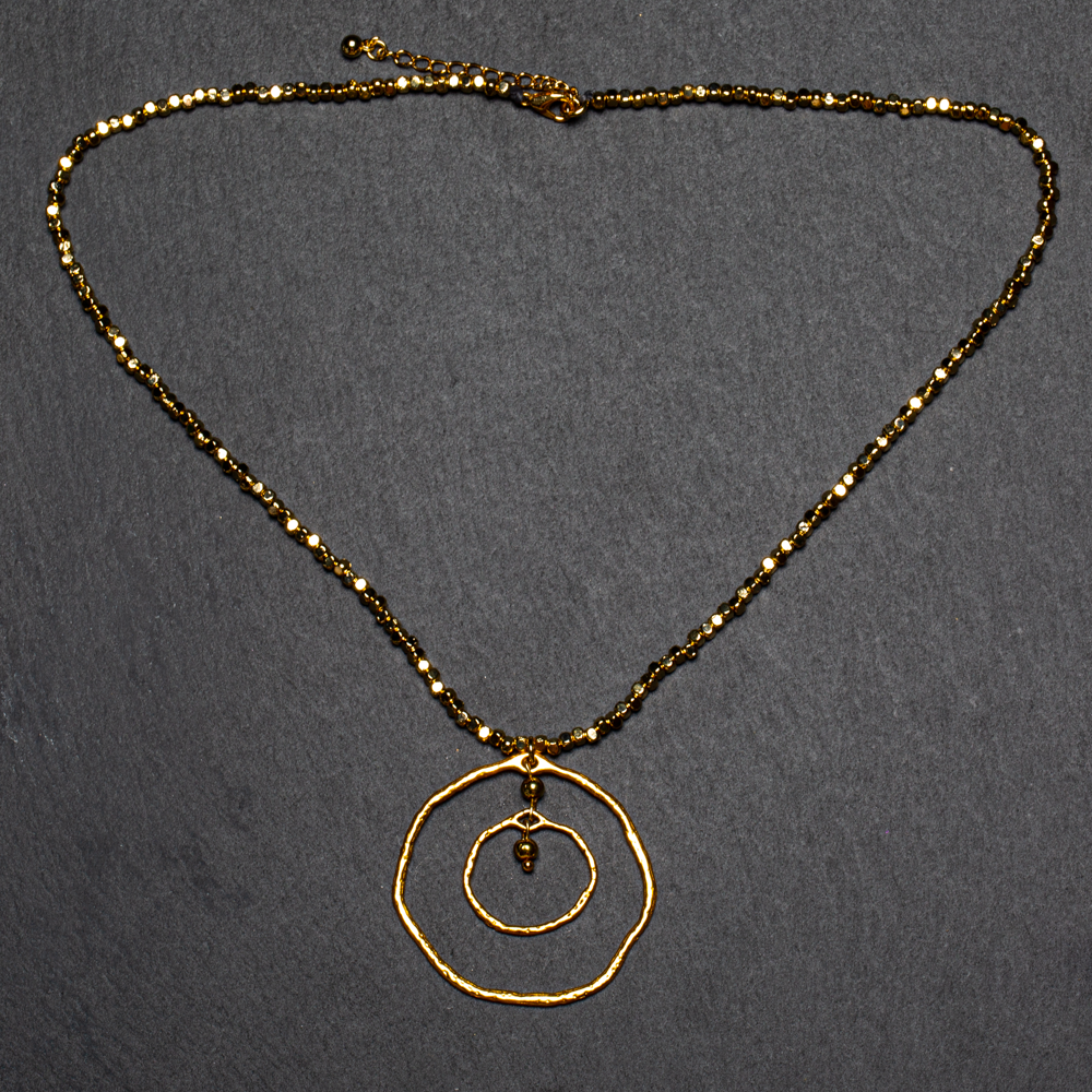 Beaten Double Ring Necklace Gold Plate for Elegant Style - Shopthatapp.ca
