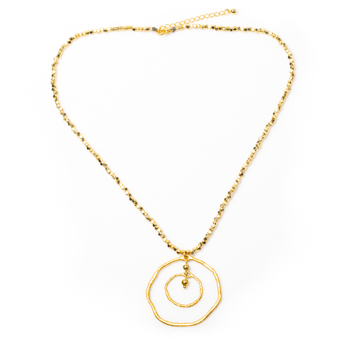 Beaten Double Ring Necklace Gold Plate for Elegant Style - Shopthatapp.ca