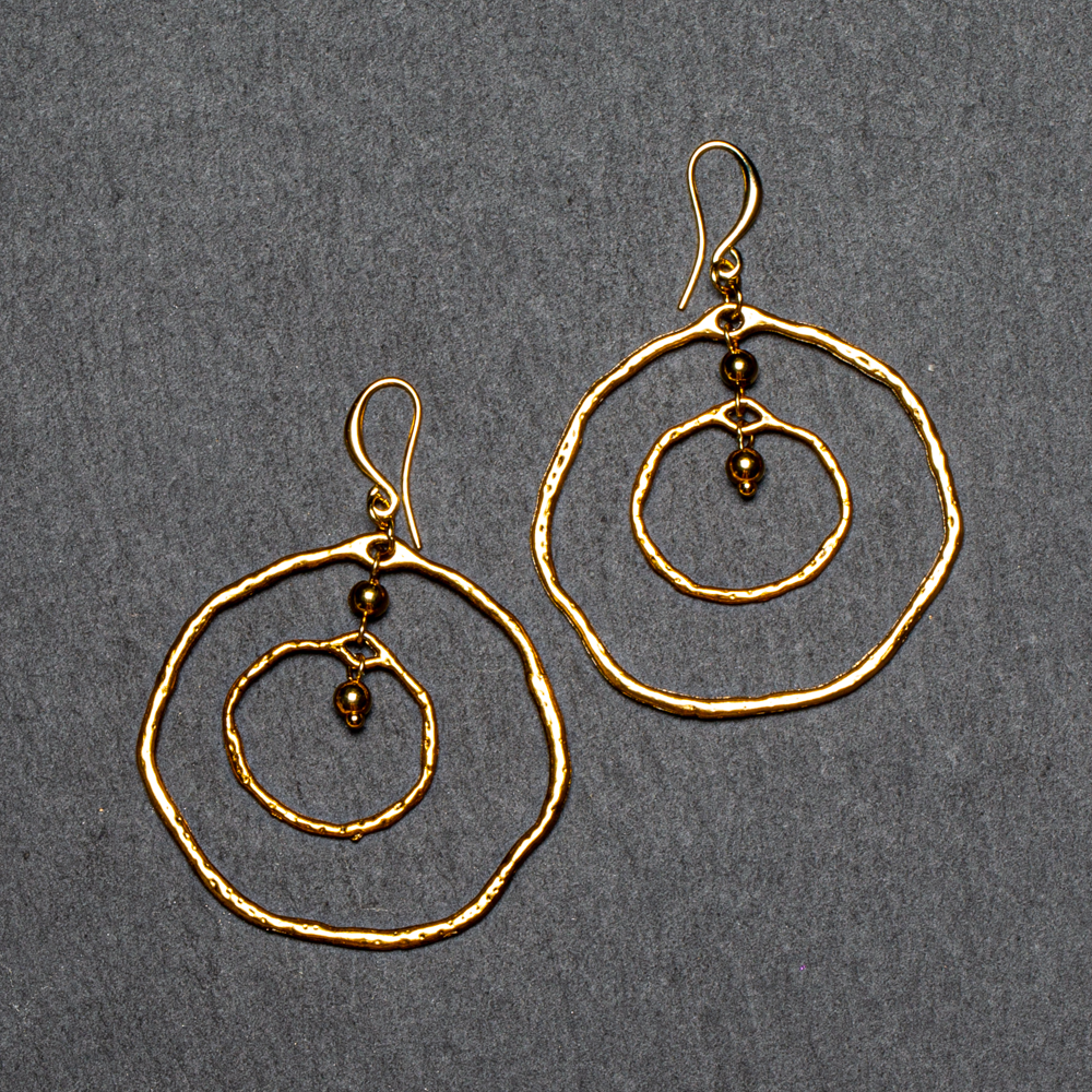 Beaten Double Ring Earring In Gold Plate - Shopthatapp.ca