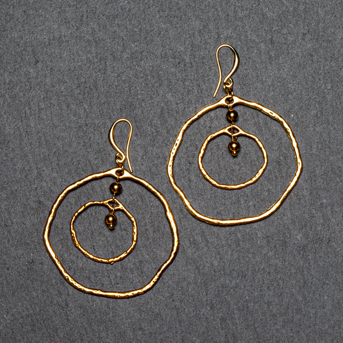 Beaten Double Ring Earring In Gold Plate - Shopthatapp.ca