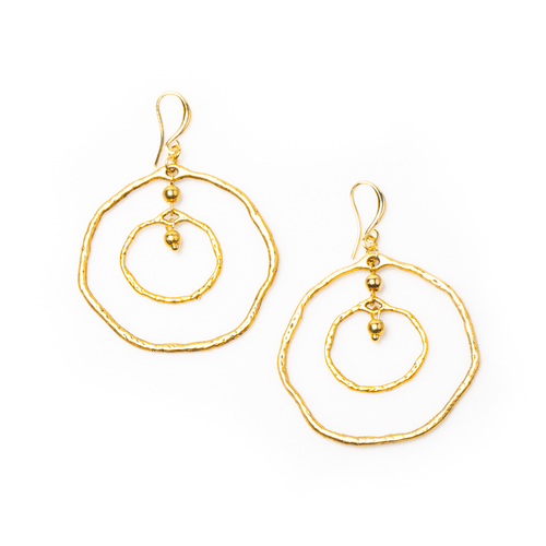 Beaten Double Ring Earring In Gold Plate - Shopthatapp.ca