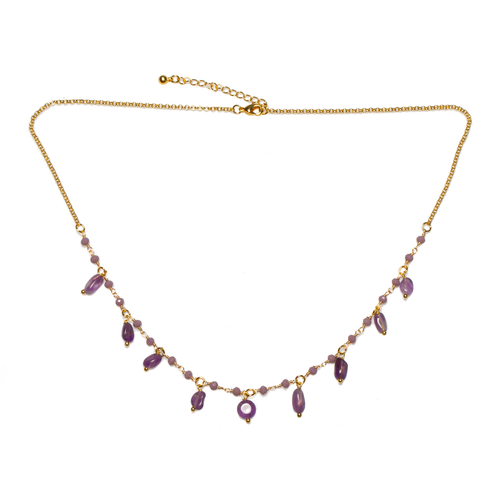 Amethyst Glass Bead Necklace with Gold Plate Droplets - Shopthatapp.ca