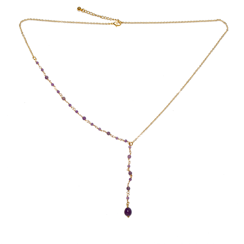 Amethyst Drop Necklace with Delicate Glass Beads in Gold Plate - Shopthatapp.ca