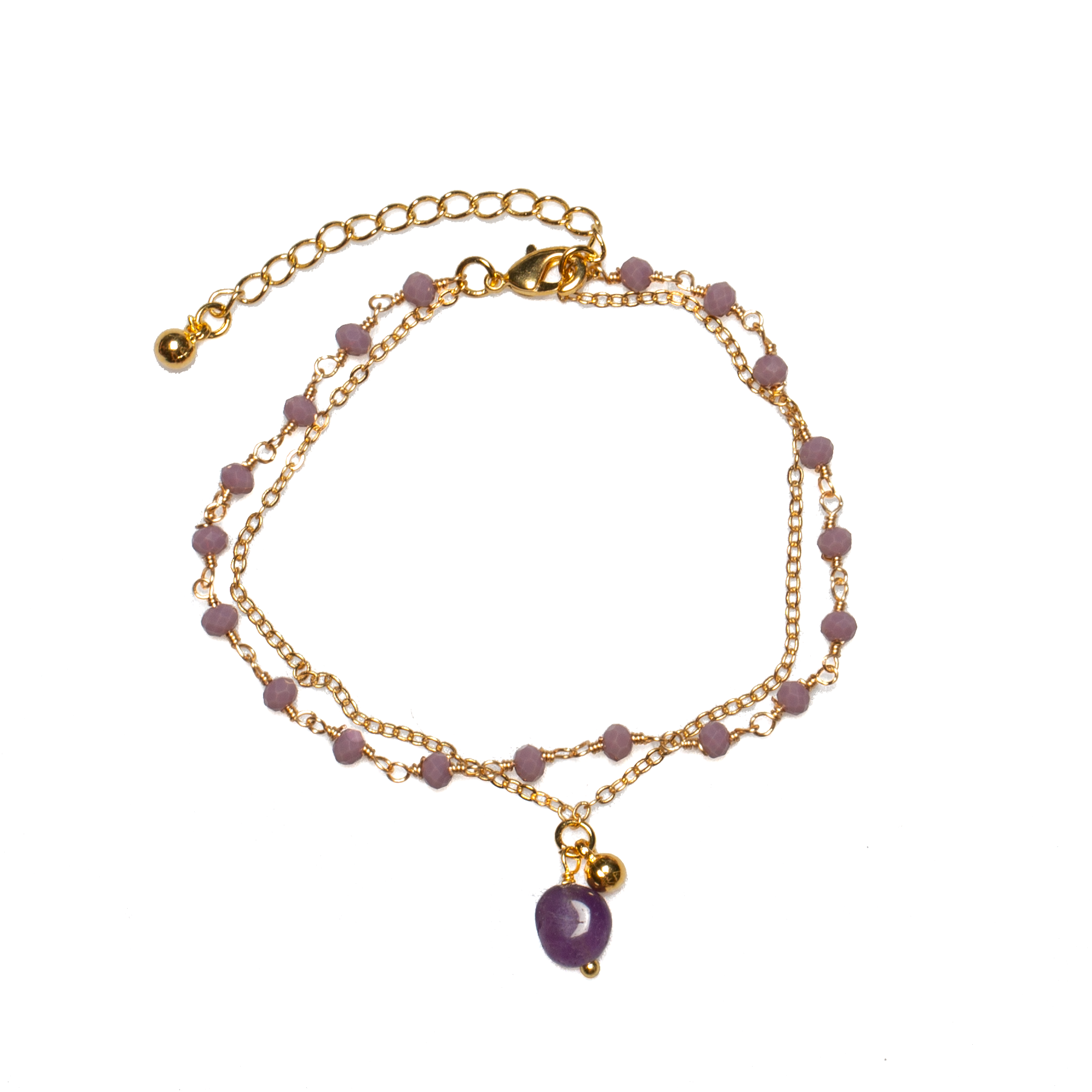 Amethyst Glass Bead Bracelet with Gold Plate - Shopthatapp.ca