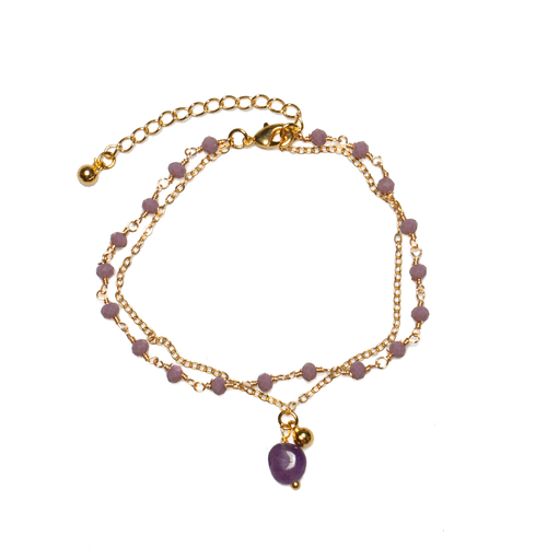 Amethyst Glass Bead Bracelet with Gold Plate - Shopthatapp.ca