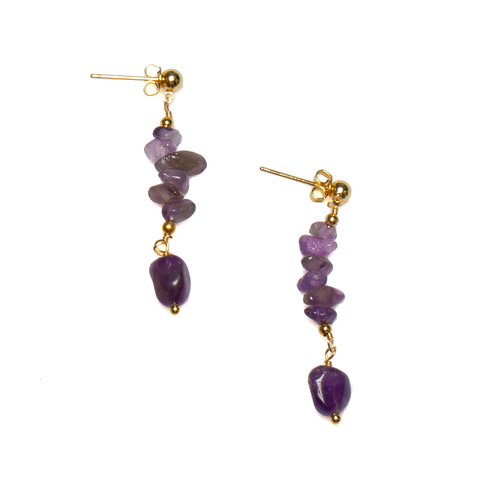 Amethyst Cluster Drop Earrings in Gold Plate - Shopthatapp.ca