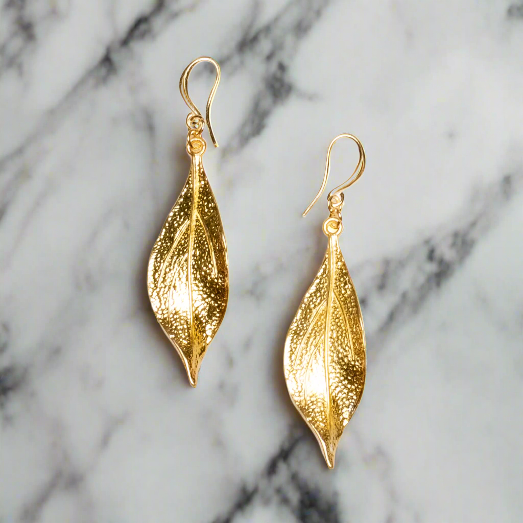 Textured Leaf Earrings- Gold Plate - Shopthatapp.ca