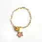 Chainlink bracelet by Suzie Blue Canada featuring a mother of pearl charm, showcasing a delicate jewelry design.