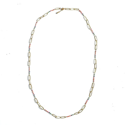 Long chainlink enamel necklace by Suzie Blue Canada featuring vibrant colored enamel links for elegant style.