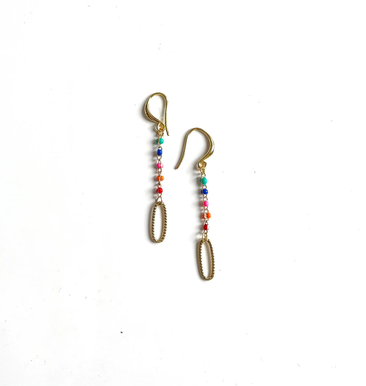 Long Chainlink Earrings with Enamel by Suzie Blue Canada, featuring colorful enamel accents on elegant dangle earrings.