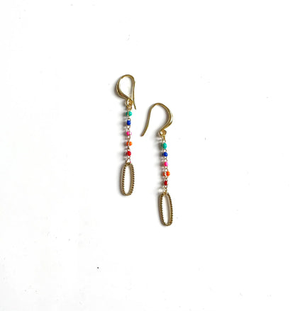 Long Chainlink Earrings with Enamel by Suzie Blue Canada, featuring colorful enamel accents on elegant dangle earrings.