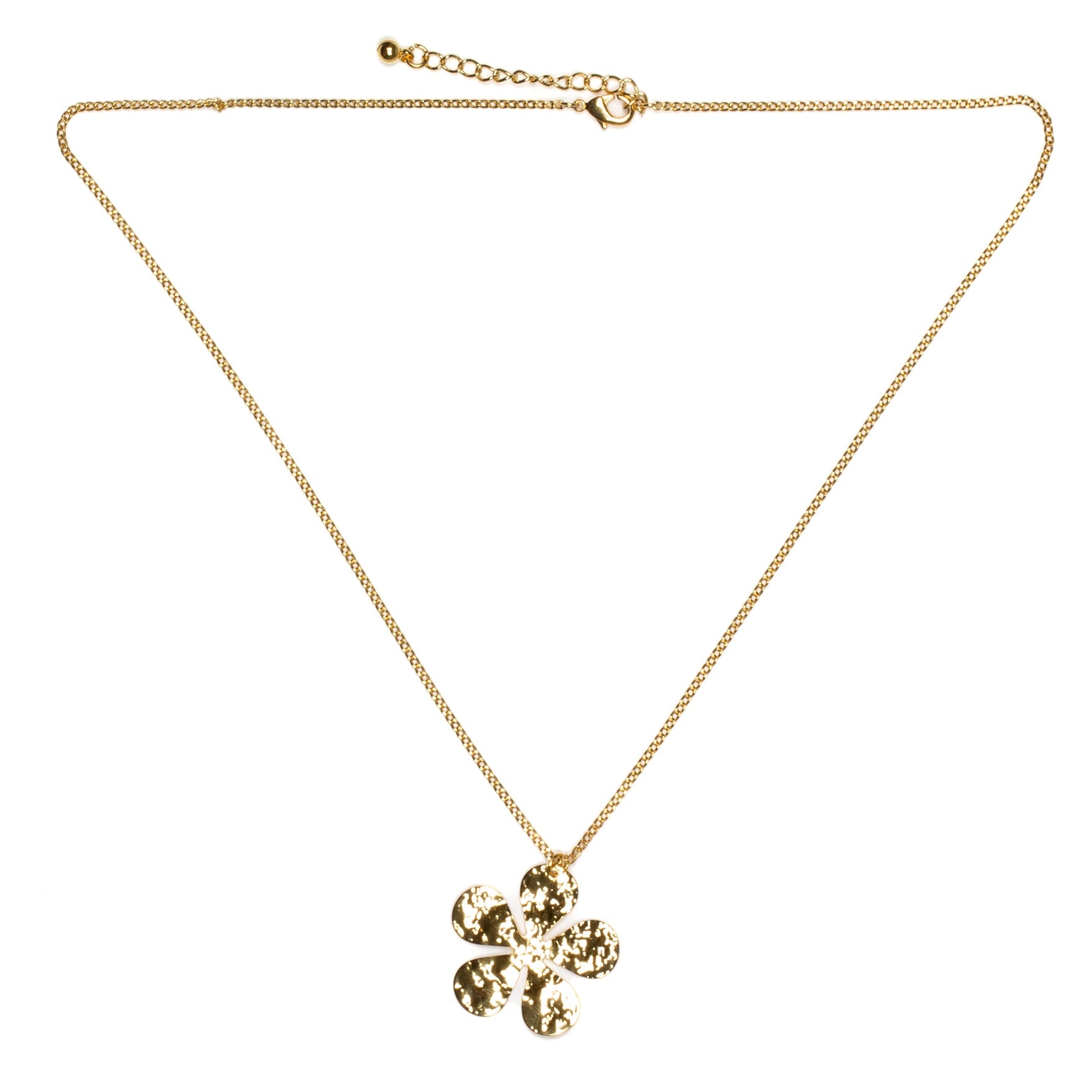 Hammered Flower Pendant Necklace on Chain - Gold Plate - Shopthatapp.ca