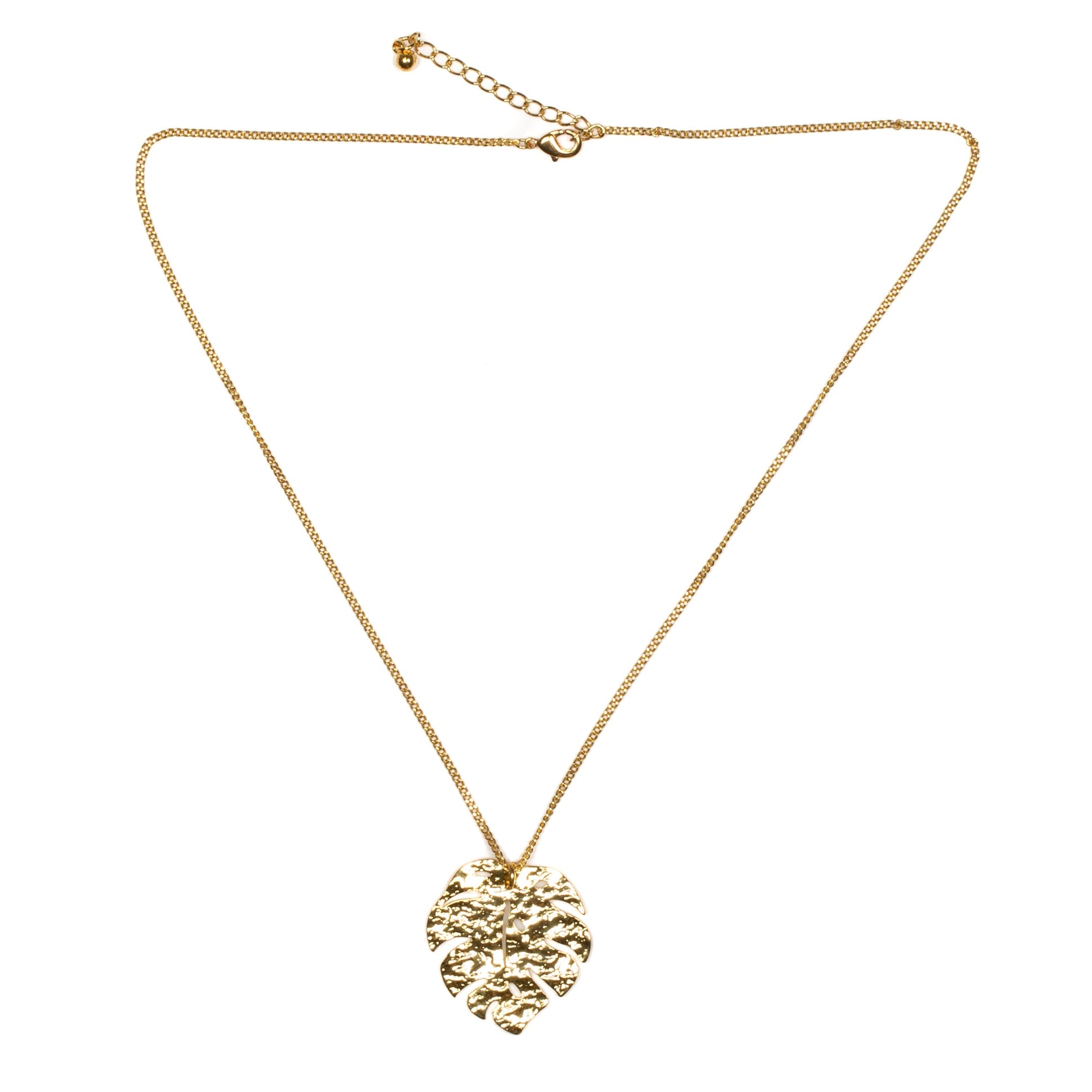 Hammered Leaf Pendant Necklace on Chain - Gold Plate - Shopthatapp.ca