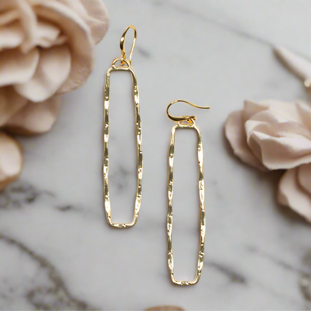 Rectangular Gold Drop Earrings - Elegant Gold Plate Design - Shopthatapp.ca