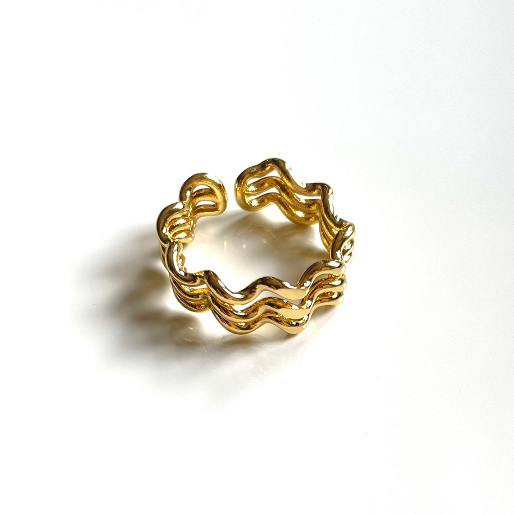 Triple Strand Wave Ring Gold Plate - Elegant Wave Design Jewelry - Shopthatapp.ca