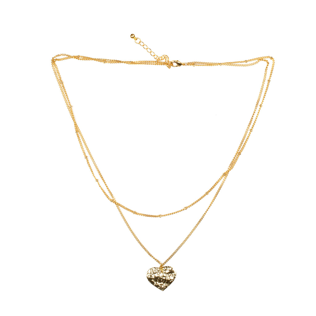 Double Strand Heart Necklace- Gold Plate - Shopthatapp.ca