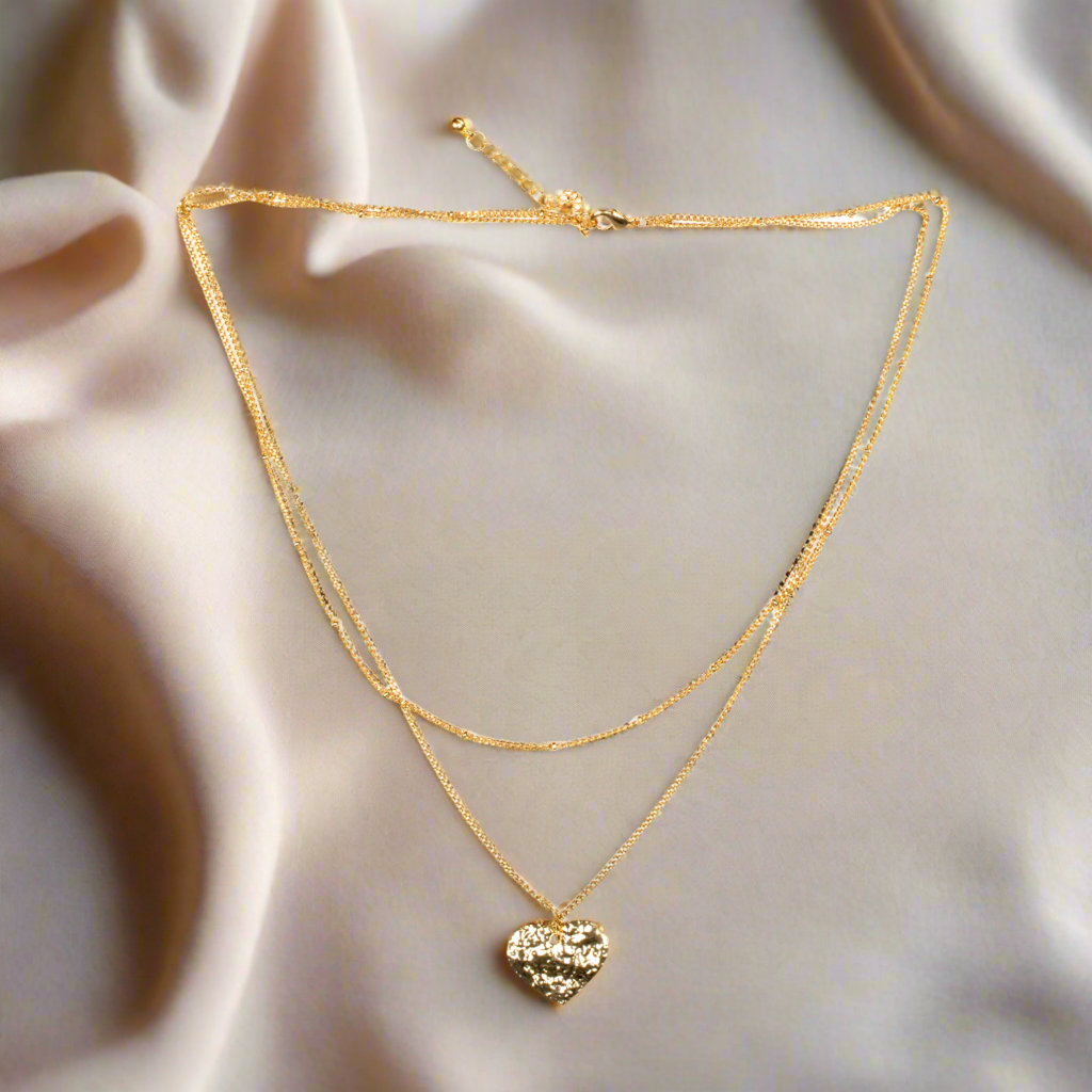 Double Strand Heart Necklace- Gold Plate - Shopthatapp.ca