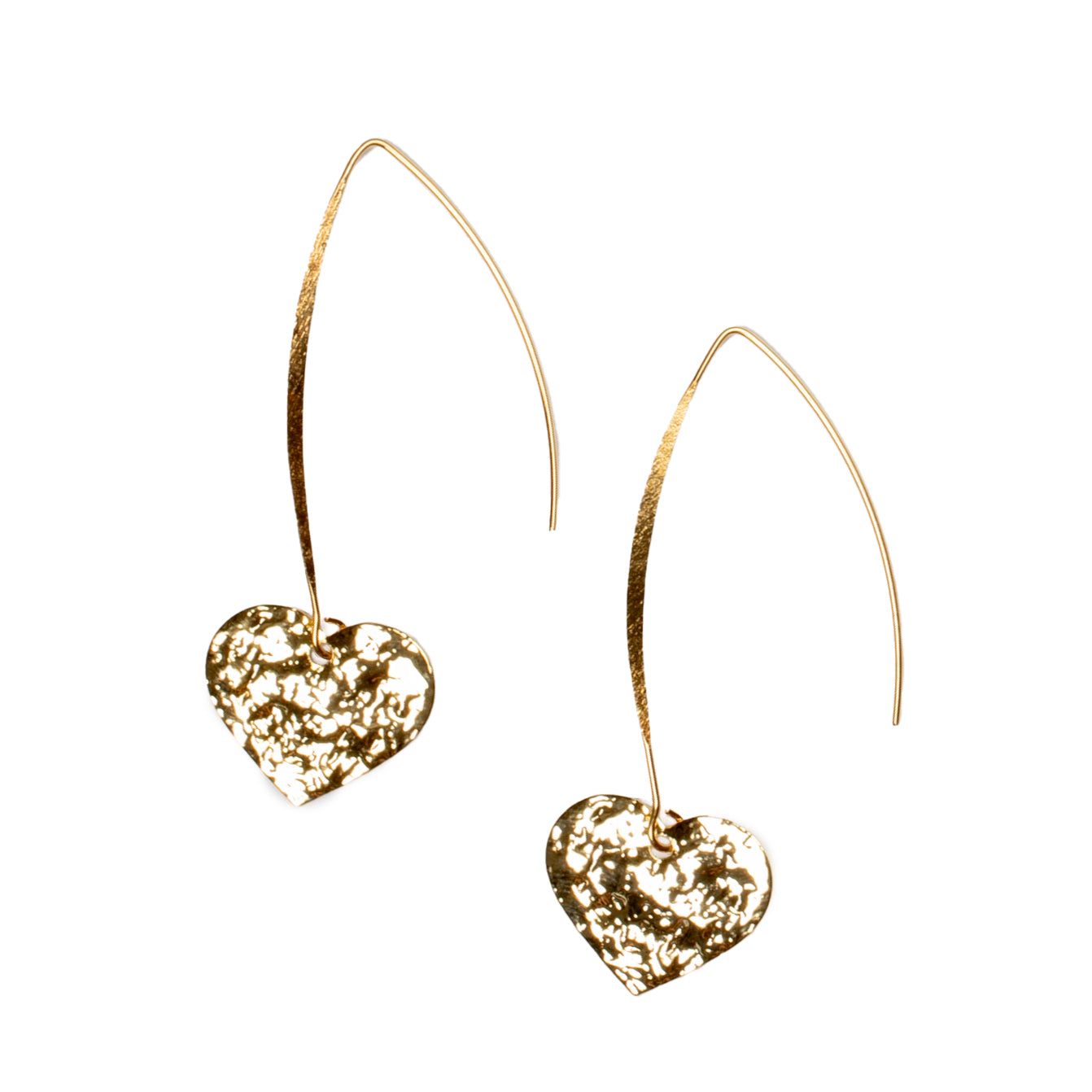 Hammered Heart Drop Earrings in Gold Plate - Shopthatapp.ca