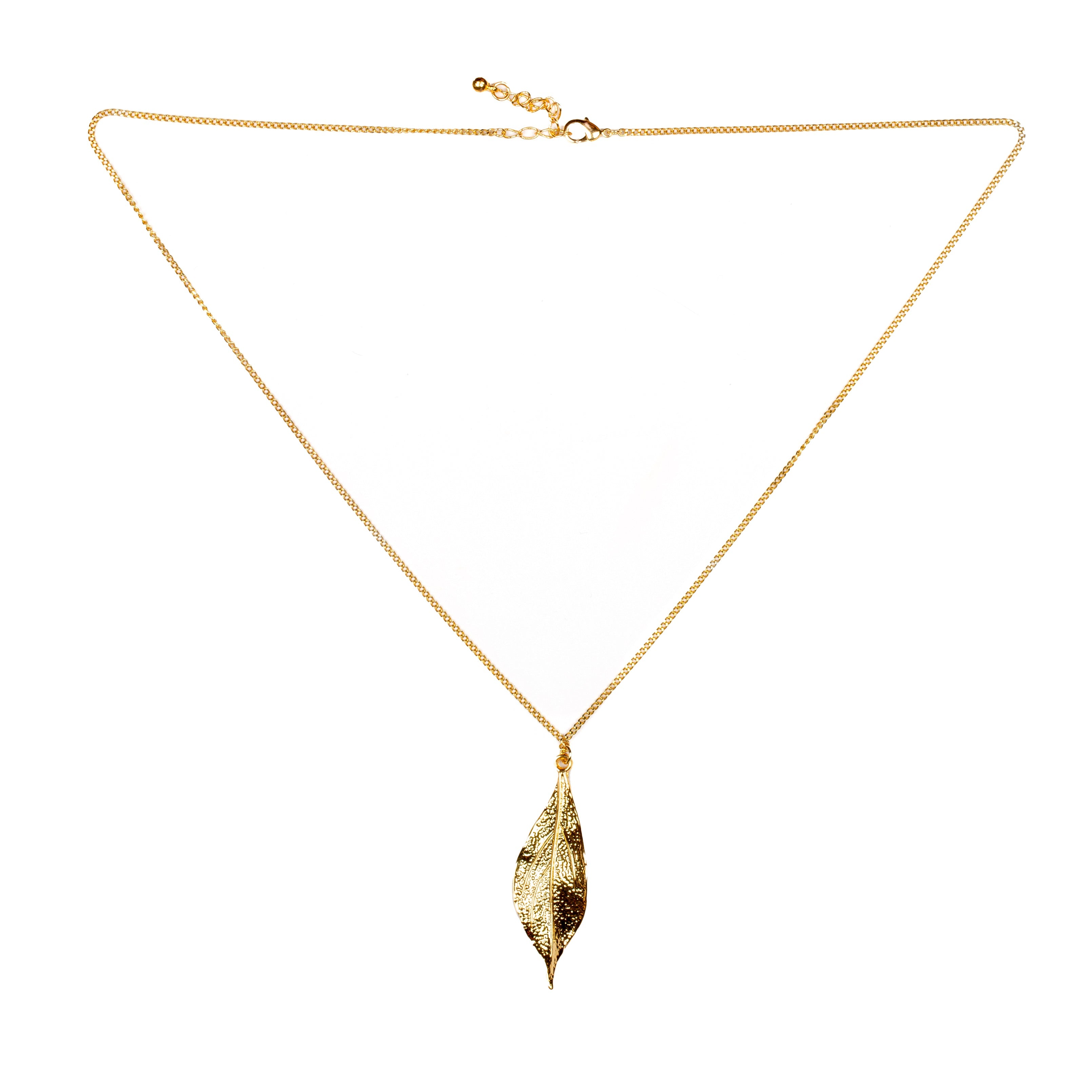 Textured Leaf Pendant Gold Plate on Chain - Shopthatapp.ca
