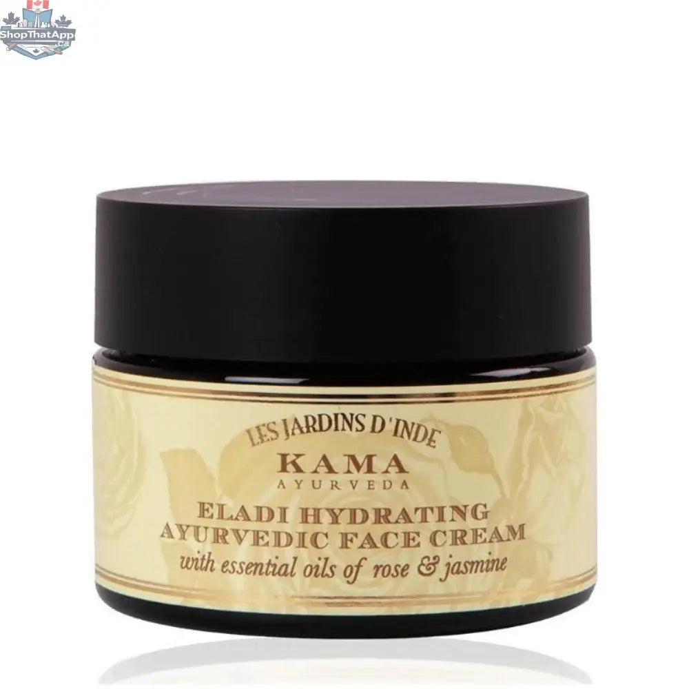 Kama Ayurveda Eladi Face Cream 50g, hydrating Ayurvedic moisturizer in a jar, suitable for nourishing and soothing skin.