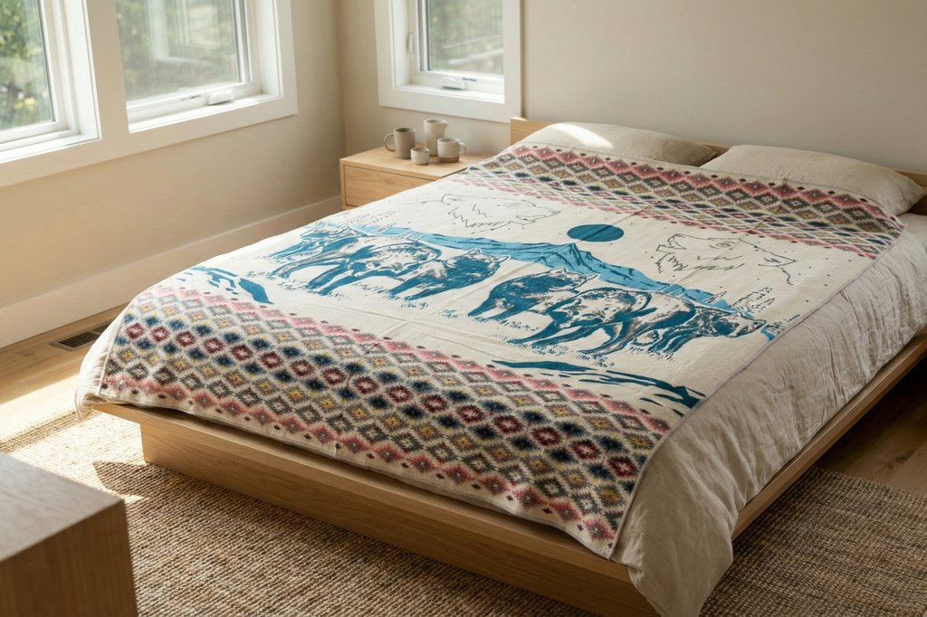 OLDTRIBES™ Whispering Wolf Moon Alpaca Blanket
