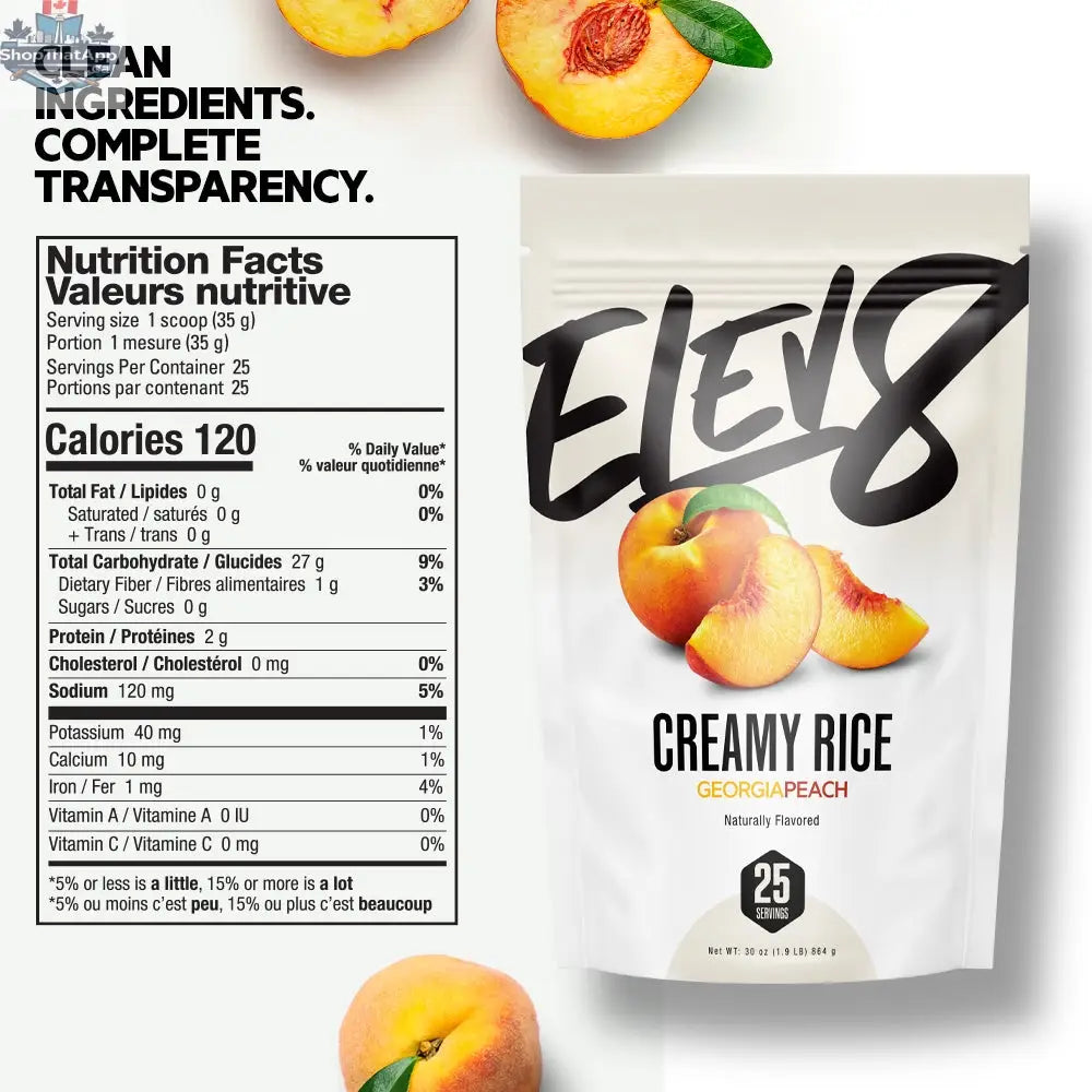 Cream of Rice by Elev8 with Georgia Peach fragrance, showcasing a sweet, juicy aroma in a smooth, creamy texture.