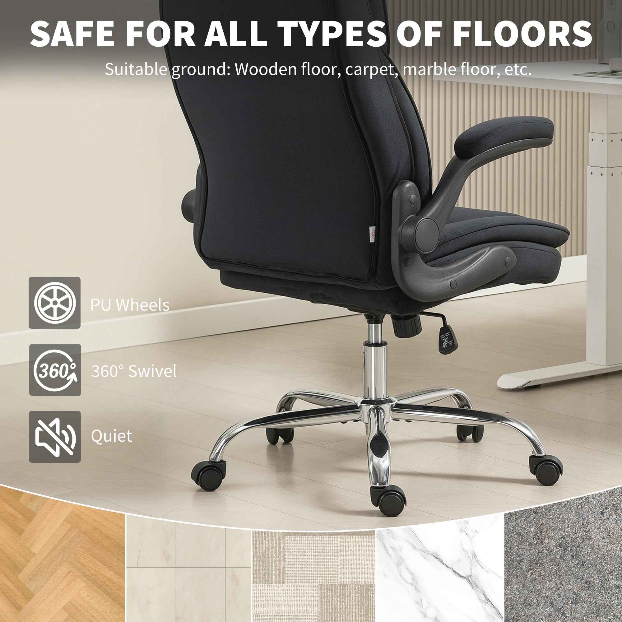 Hayden Executive Fabric Office Chair with Flip-up Armrest-Black