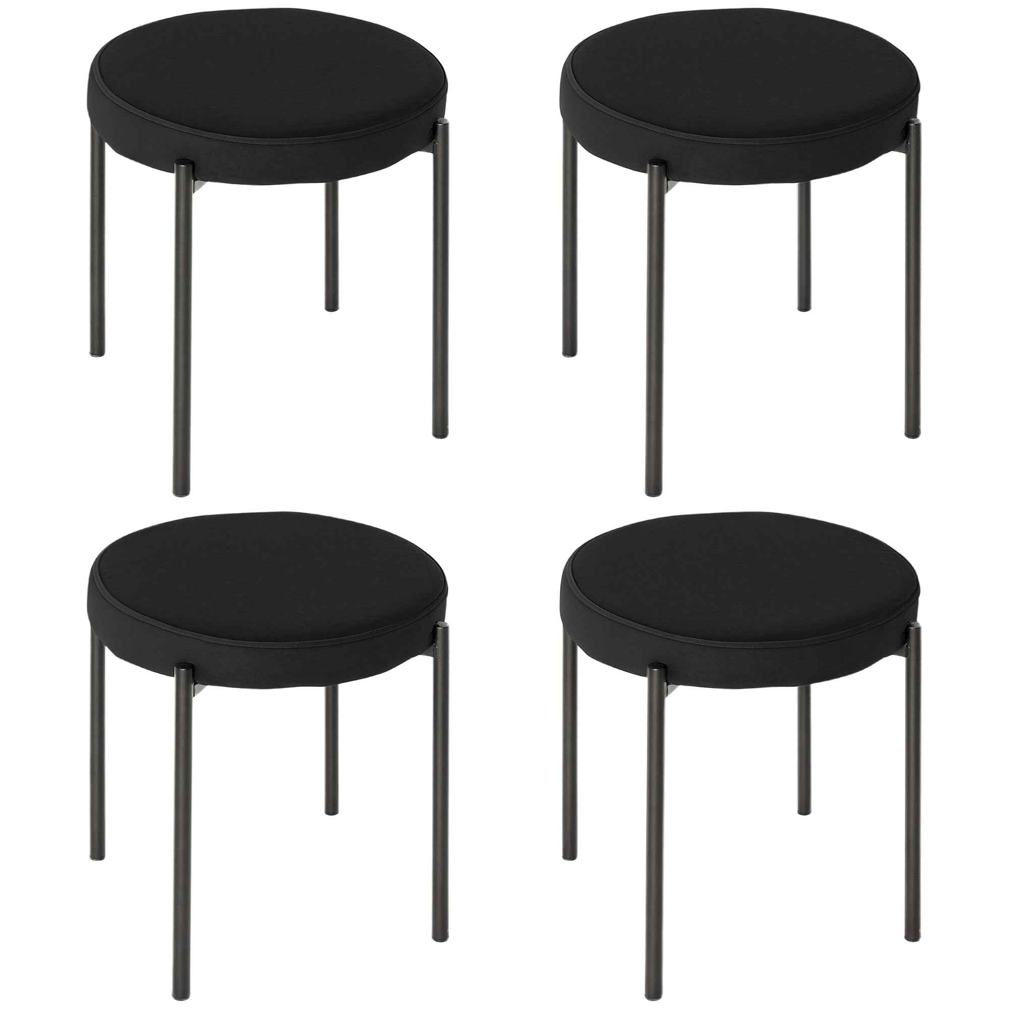 Noel Backless Round Dining Stools-Set of 4 with Metal Legs-Black