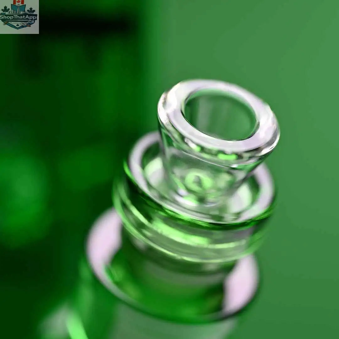 Green 14-inch beaker bong by Castle Glassworks with heavy-duty electroplated glass and a close-up view of the bowl.