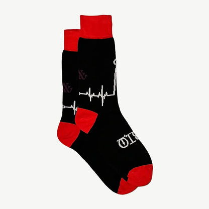 Velvet and White Heart Beats T.O. Cardinal Apparel socks with red heart design and stylish comfort, overlap side view.