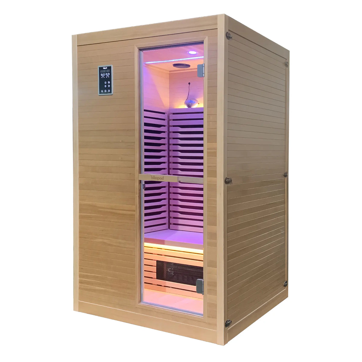 Zoppinh Blisspod Helsinki indoor sauna for 2 with full spectrum lighting and red light therapy, featuring sleek modern design