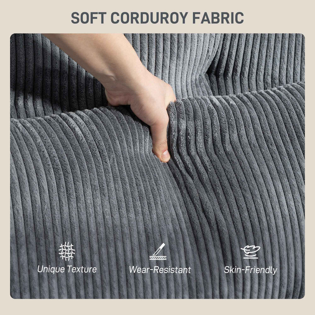 Andi Corduroy Chaise Lounger with 2 Cup Holders-Dark Grey