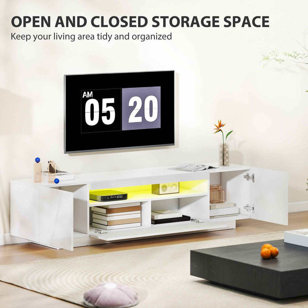 Greer Modern TV Stand with RGB LED Lights-for 65-85" TVs-High Gloss White