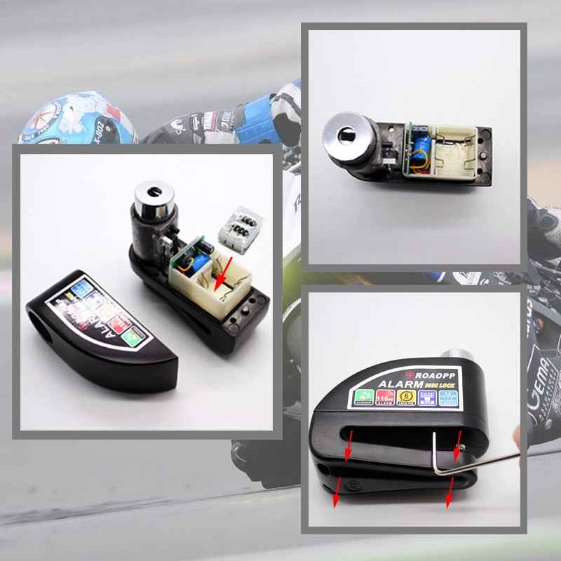 ROAOPP Motorcycle Alarm Lock Motorbike Anti-theft Alarm Wheel Disc Brake Security Safety Siren Lock for Suzuki Kawasaki BMW