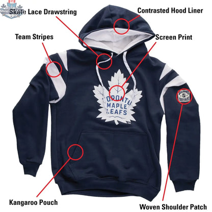 Toronto Maple Leafs varsity retro style hoodie by Calhoun Surf N' Skate, featuring team logo and classic design for fans.