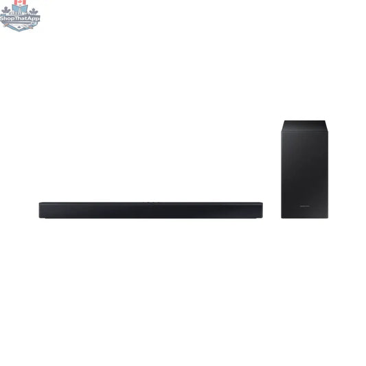 Samsung 2.1 channel soundbar with wireless subwoofer and extreme bass speaker, model HW-C445, for immersive audio.