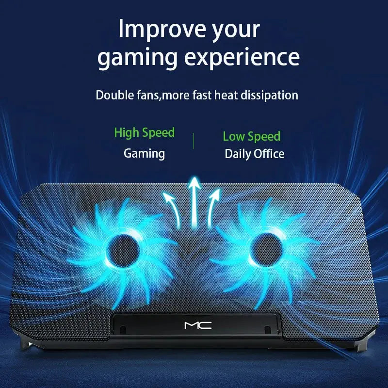 Gaming Laptop Cooler Large Size For 12-16 Inch Notebook Two USB Laptop Cooling Pads Wind Speed Adjustable Silent Laptop Stand - Shopthatapp.ca