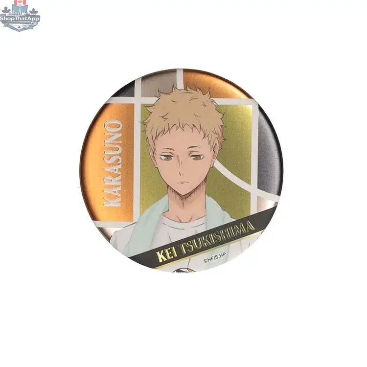 Haikyu!! Can badge featuring Kei Tsukishima from the 2016 joint practice session, 75mm anime collectible by Doki Doki Land.