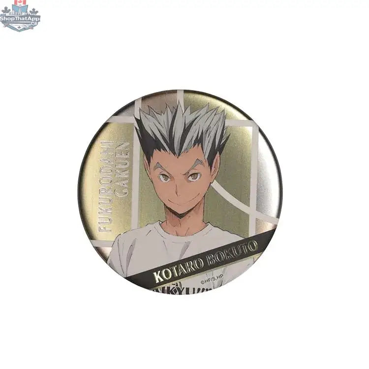 Haikyu!! Doki Doki Land 75mm badge featuring Kotaro Bokuto from the joint practice session 2016 anime collectible.