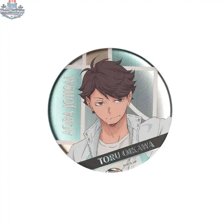 Haikyu!! Can Badge featuring Toru Oikawa from joint practice session 2016, 75mm anime collectible badge by Doki Doki Land.
